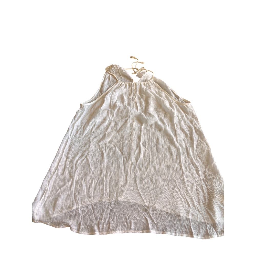 Ekouaer Womens White Crinkle Halter Top XL Boho  Tie Neck Flowy coverup